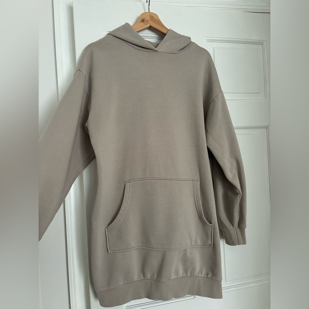 Divided Tan Hooded Cotton Dress - Picture 8 of 13